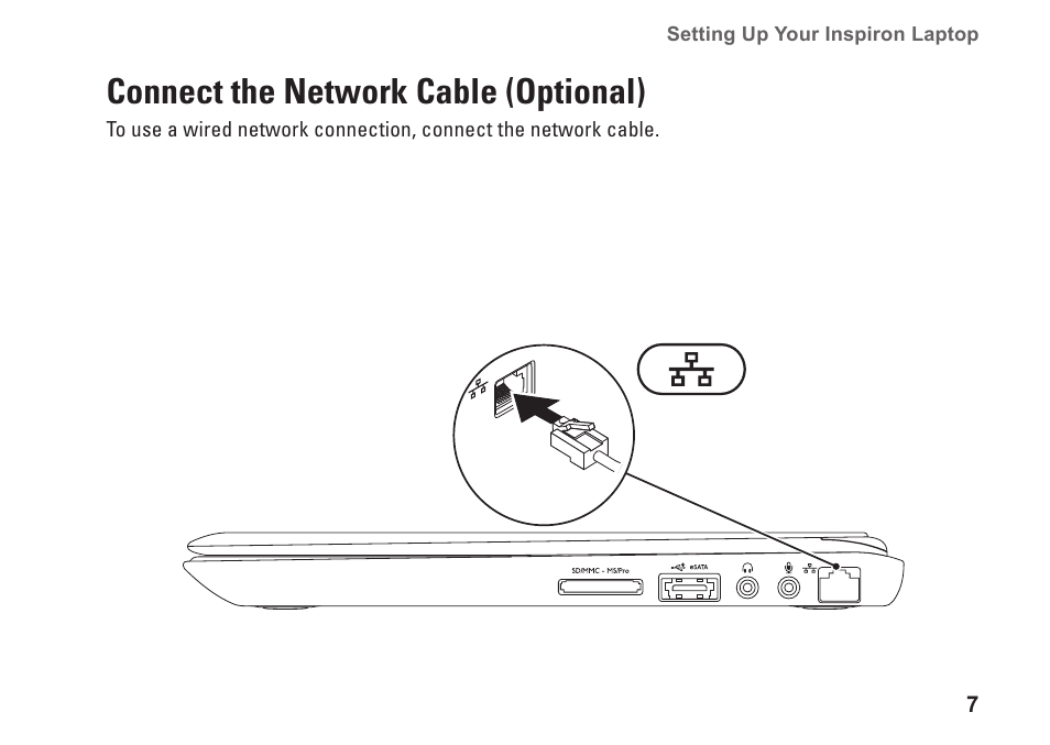 Connect the network cable (optional) | Dell Inspiron 13z (N301z, Mid 2010) User Manual | Page 9 / 90