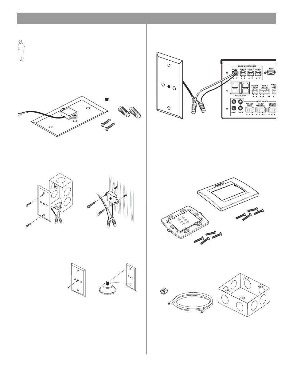 6 installing accessories, 1 sensing microphones, 2 auto volume microphone inputs | 3 user interfaces, 0 hardware installation | Bose FREESPACE 4400 User Manual | Page 19 / 70