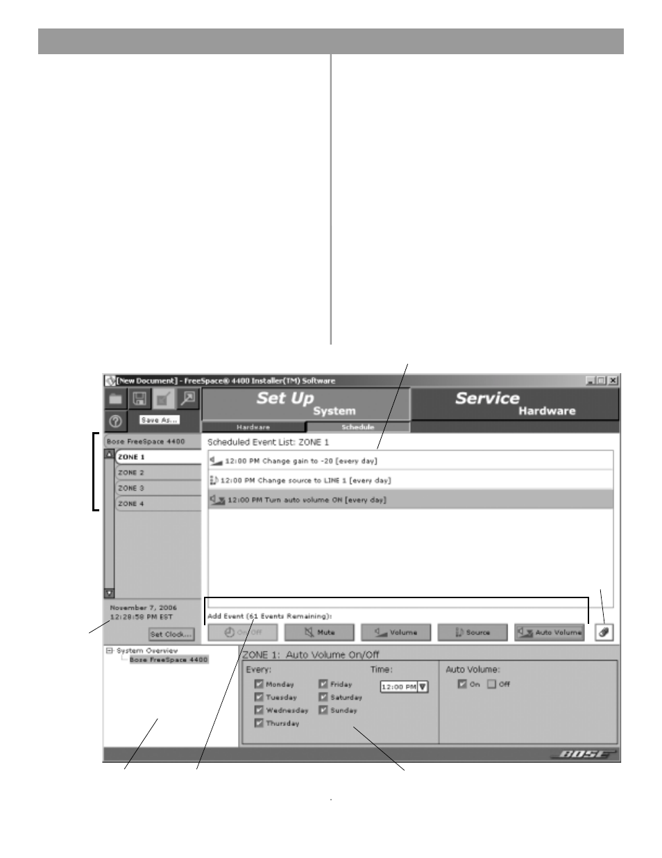5 set up schedule mode, 0 using freespace, 4400 installer ™ software | Bose FREESPACE 4400 User Manual | Page 33 / 70