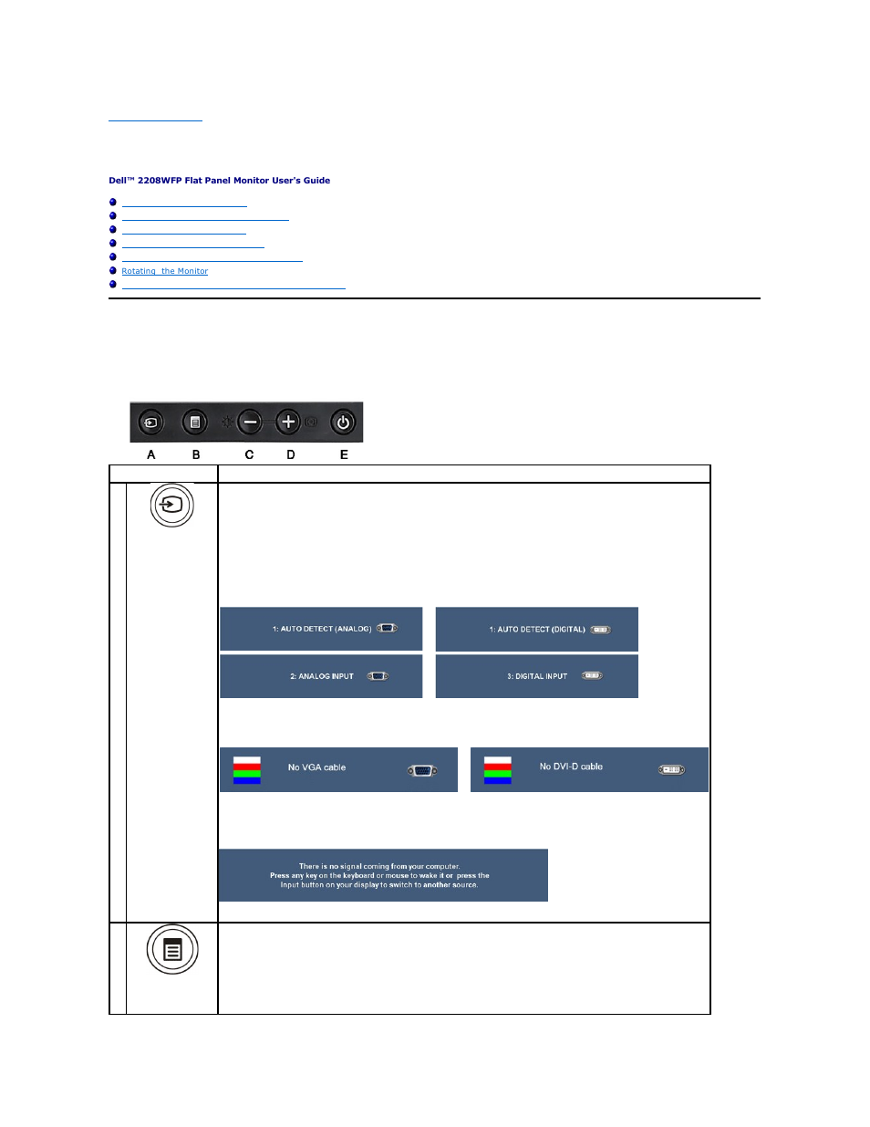 Operating the monitor, Using the front panel | Dell 2208WFP Monitor User Manual | Page 13 / 30