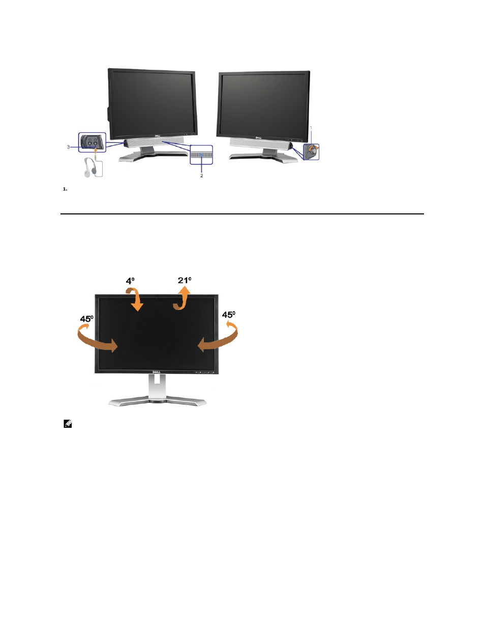 Using the tilt, swivel, and vertical extension, Tilt/swivel, Vertical extension | Dell 2208WFP Monitor User Manual | Page 20 / 30