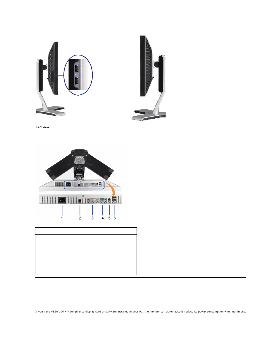 Monitor specifications, Bottom view, Power management modes | Dell 2208WFP Monitor User Manual | Page 4 / 30