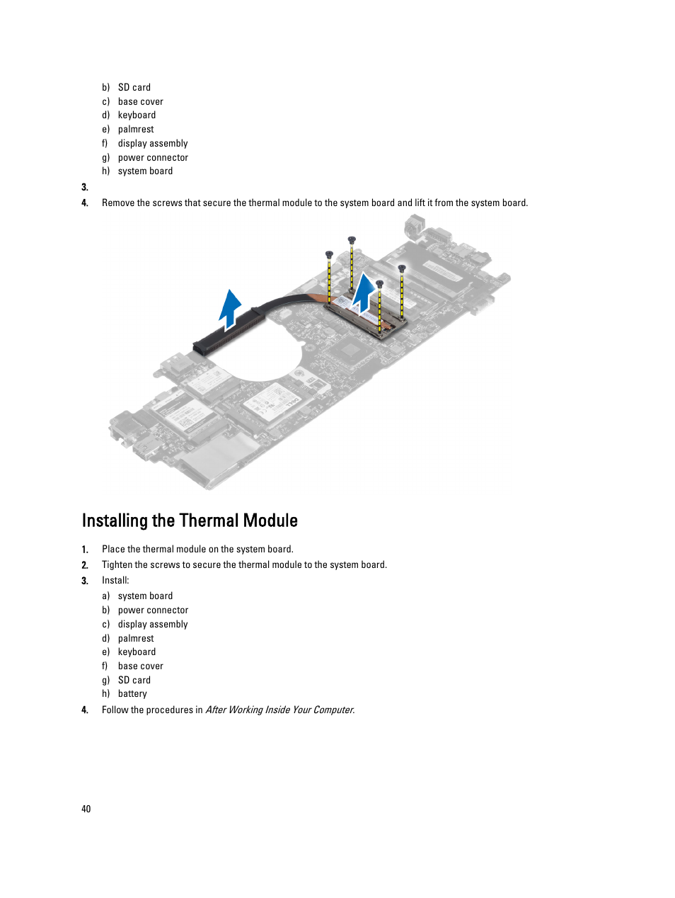 Installing the thermal module | Dell Latitude 6430u (Late 2012) User Manual | Page 40 / 61