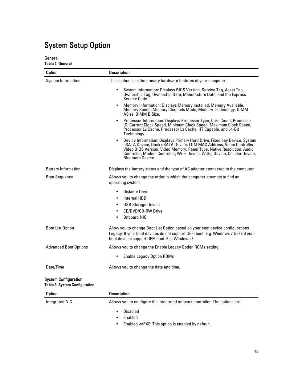 System setup option | Dell Latitude 6430u (Late 2012) User Manual | Page 43 / 61
