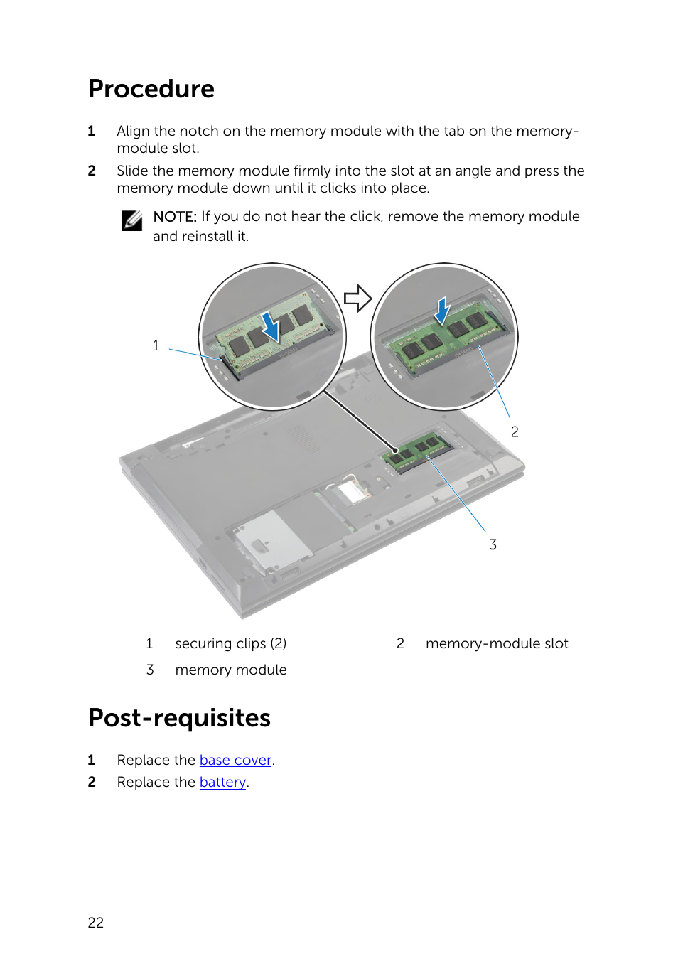 Procedure, Post-requisites | Dell Inspiron 14 (3442, Early 2014) User Manual | Page 22 / 84