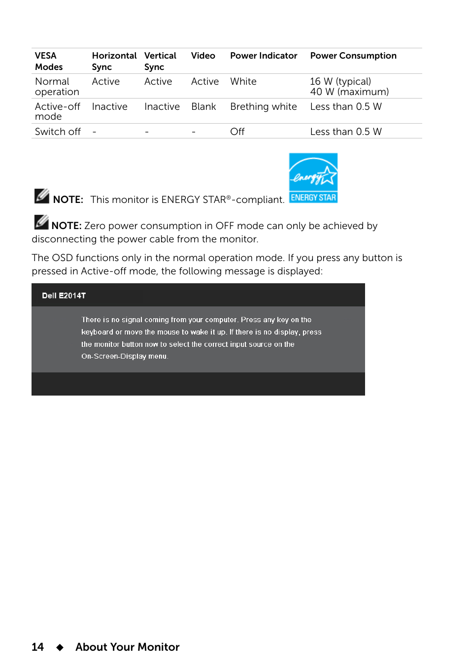 Dell E2014T 19.5 Multi-Touch Monitor with LED User Manual | Page 14 / 56