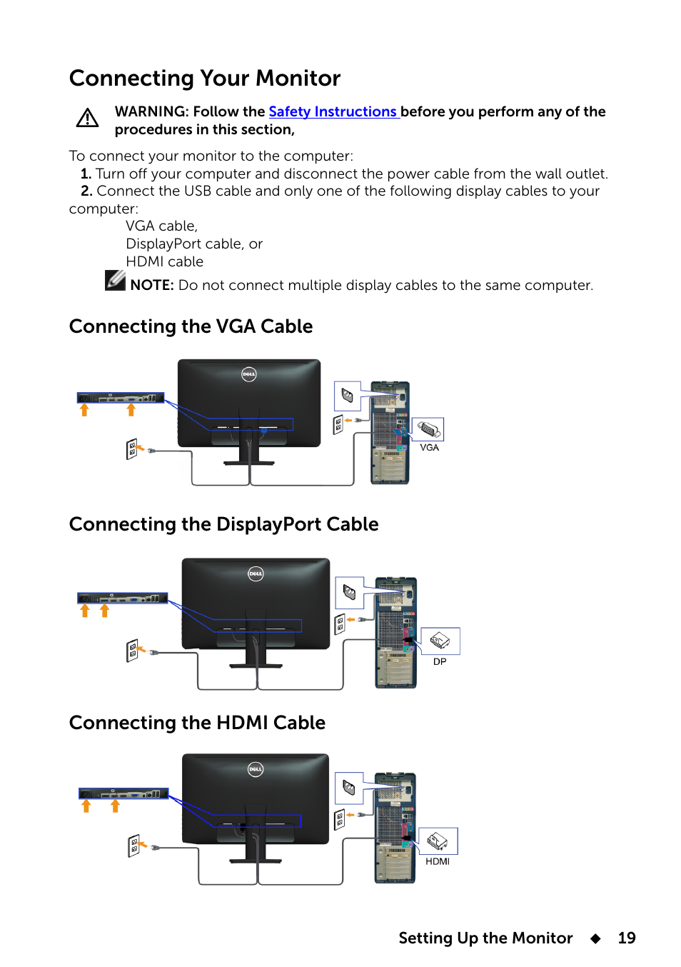 Connecting your monitor | Dell E2014T 19.5 Multi-Touch Monitor with LED User Manual | Page 19 / 56