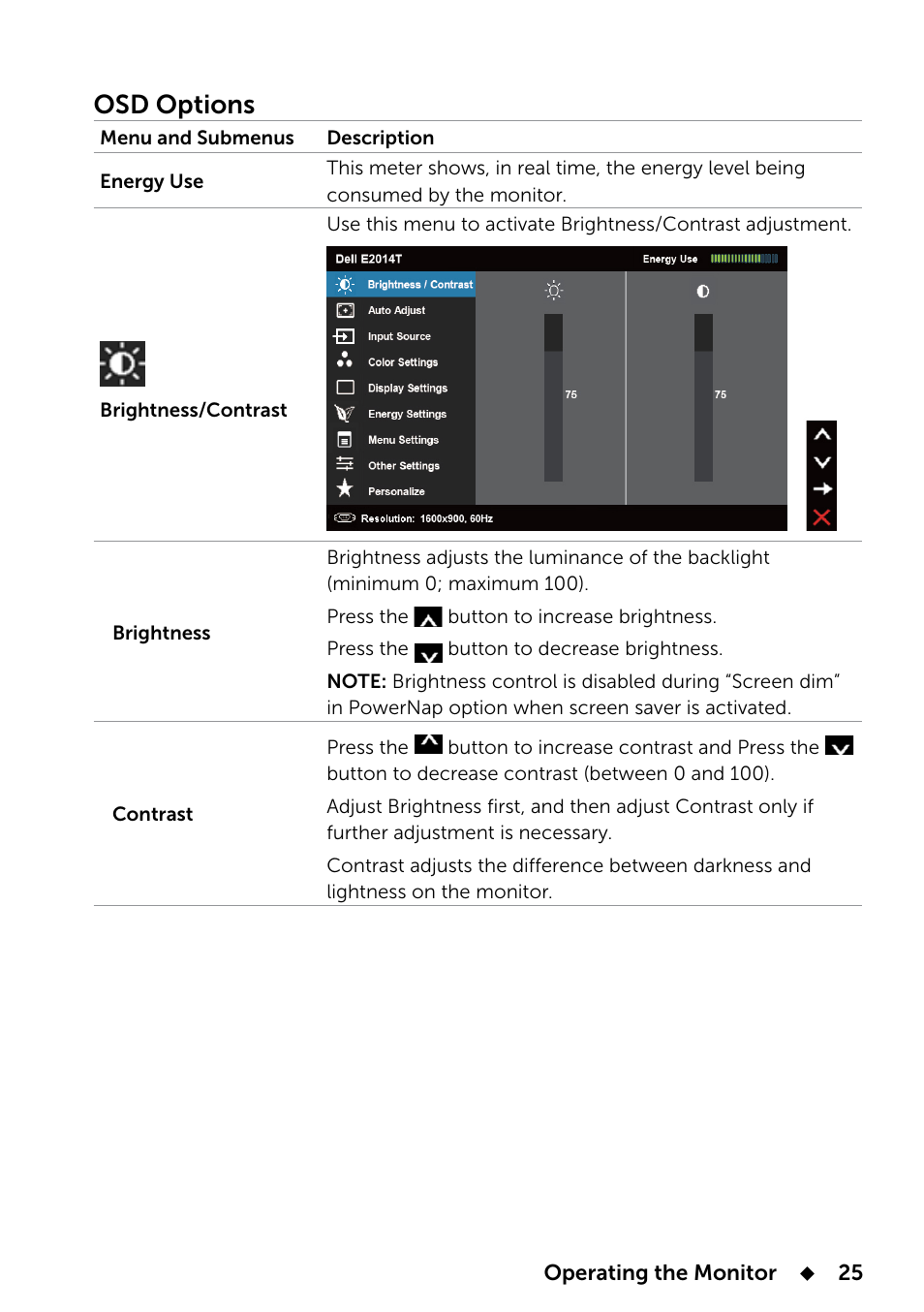 Osd options | Dell E2014T 19.5 Multi-Touch Monitor with LED User Manual | Page 25 / 56