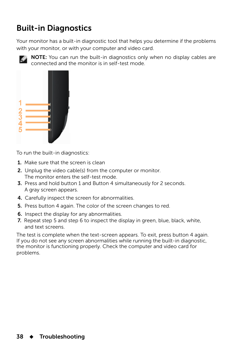Built-in diagnostics | Dell E2014T 19.5 Multi-Touch Monitor with LED User Manual | Page 38 / 56