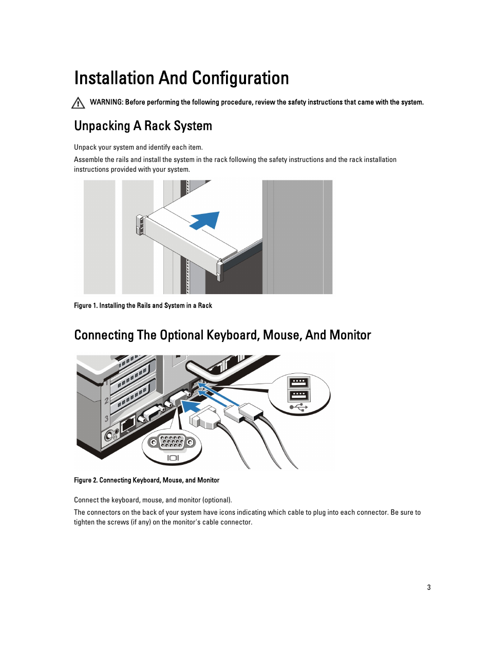 Installation and configuration, Unpacking a rack system | Dell PowerVault DR4100 User Manual | Page 3 / 9