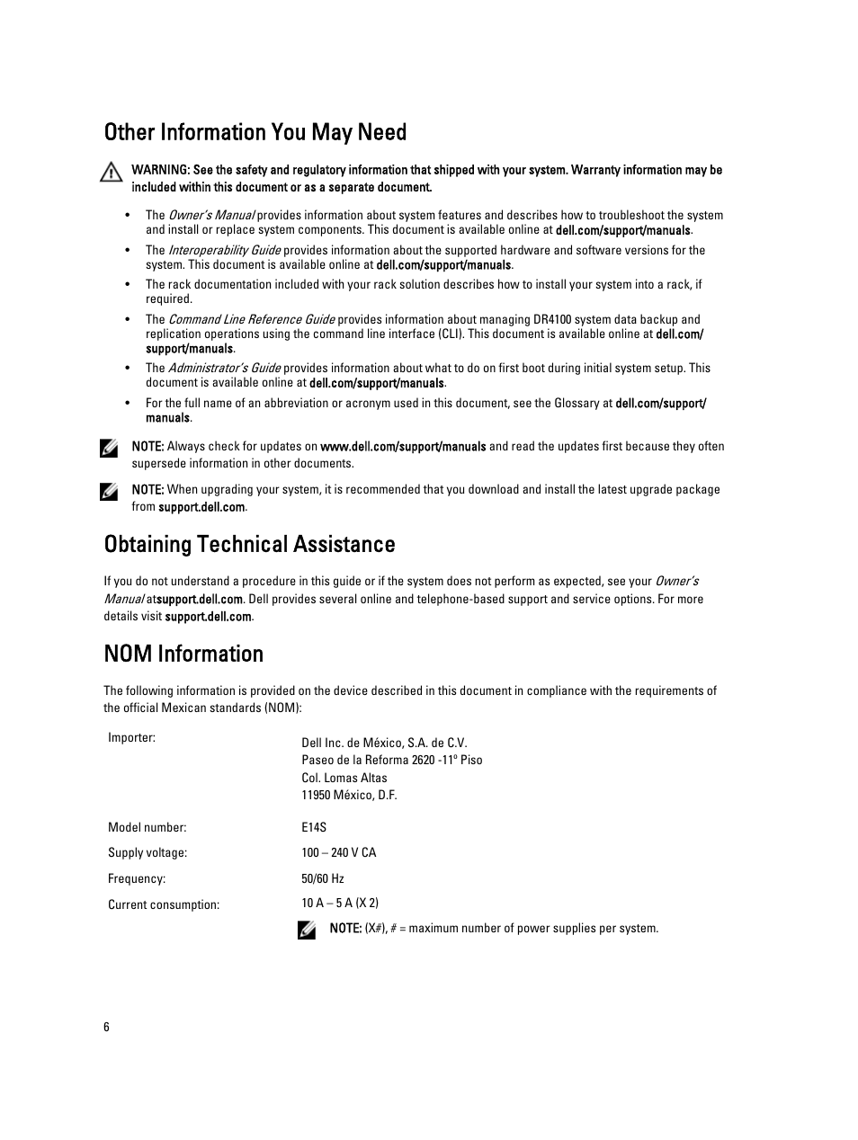 Other information you may need, Obtaining technical assistance, Nom information | Dell PowerVault DR4100 User Manual | Page 6 / 9