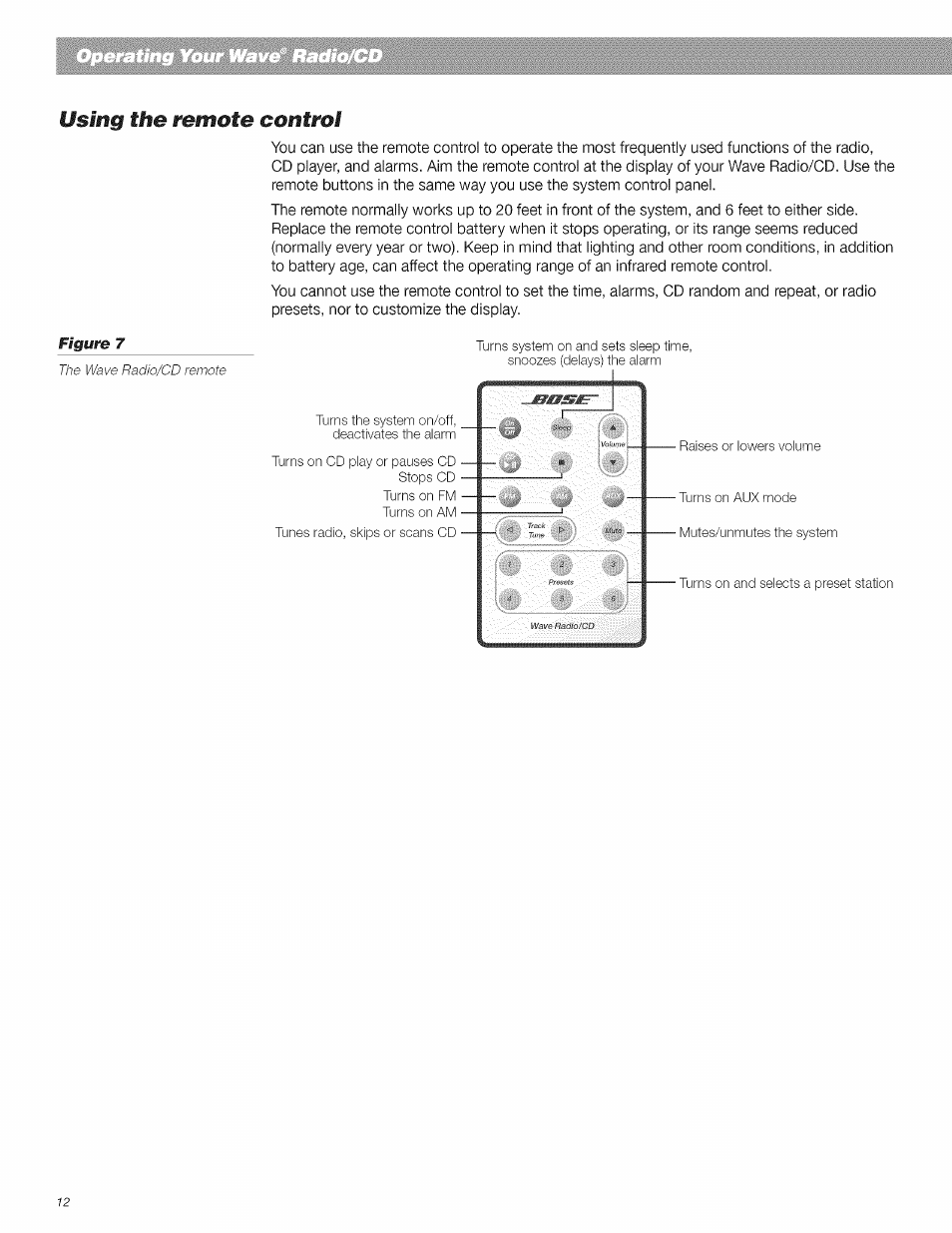 Using the remote control | Bose CD Player User Manual | Page 12 / 30