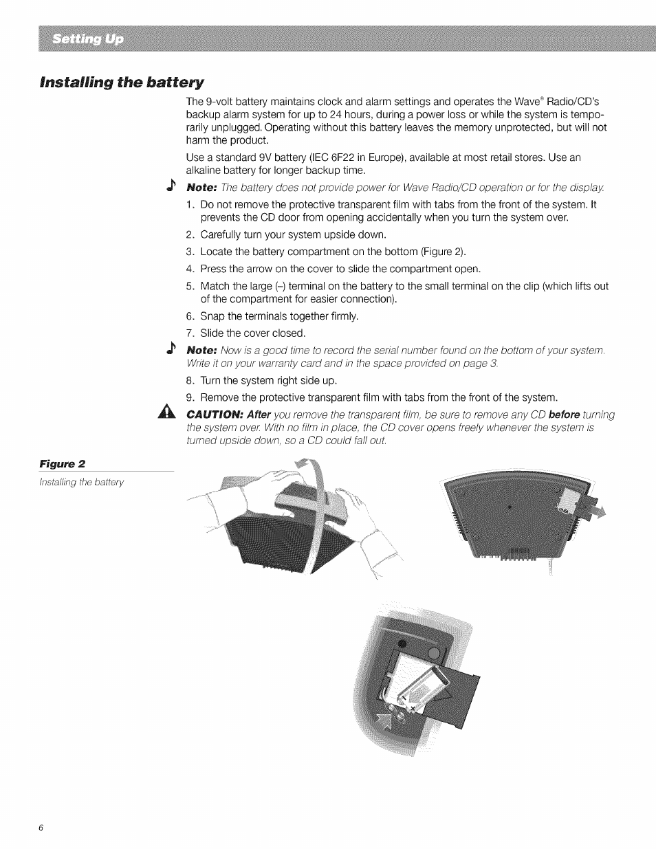 Instmlling the battery | Bose CD Player User Manual | Page 6 / 30