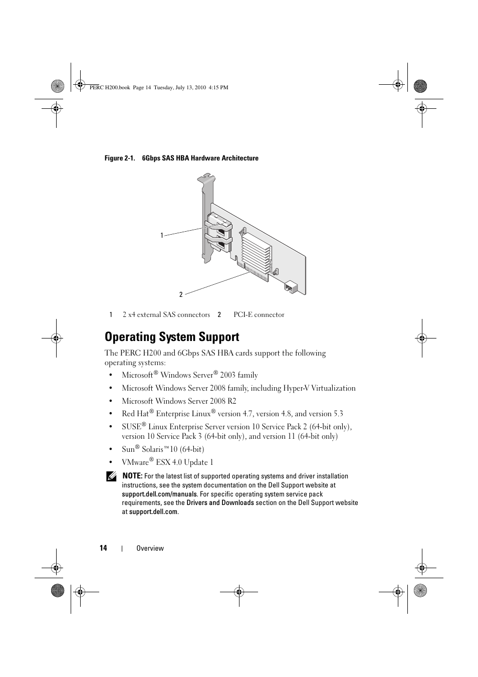 Operating system support | Dell PowerEdge RAID Controller H200 User Manual | Page 14 / 92