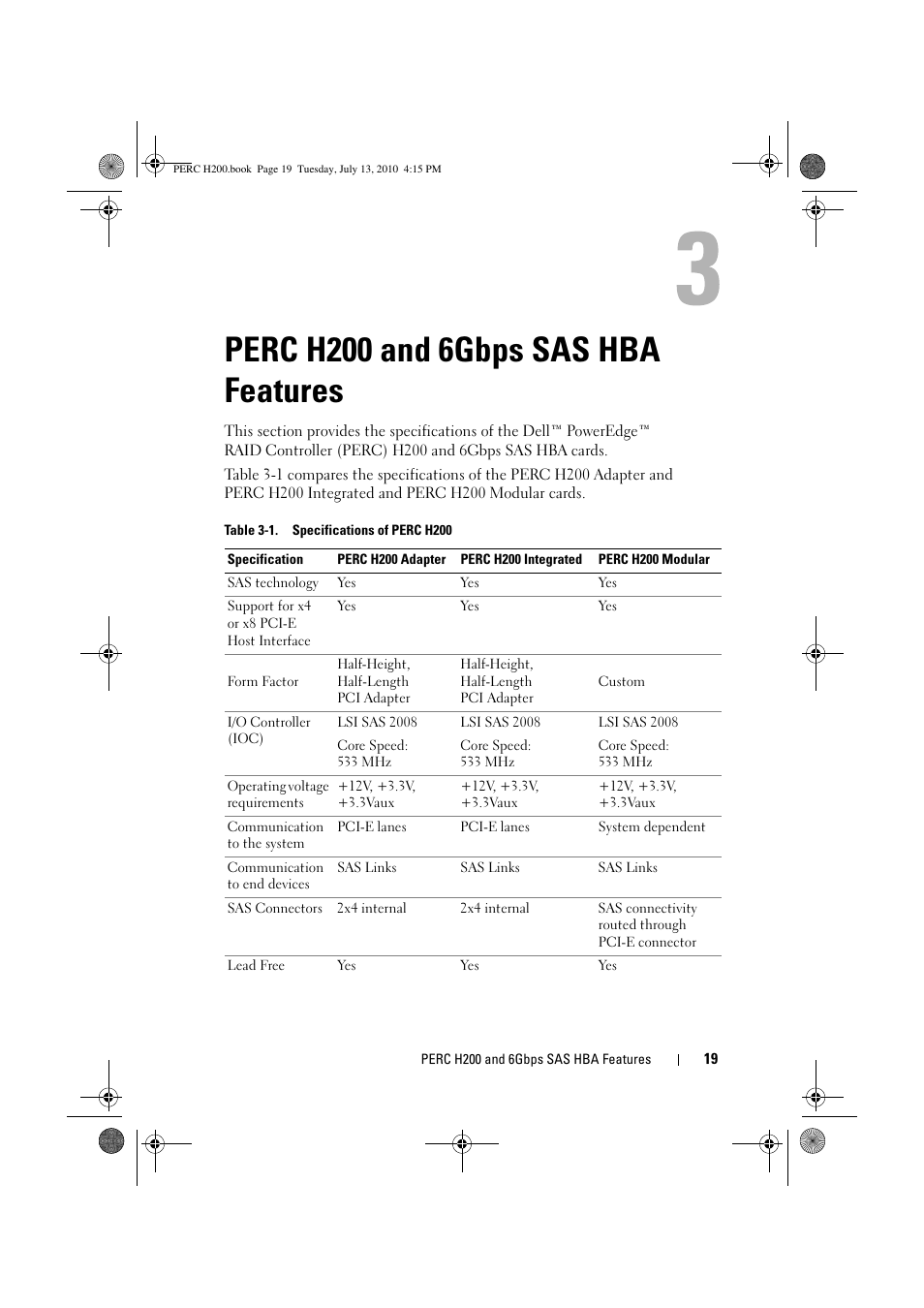 Perc h200 and 6gbps sas hba features | Dell PowerEdge RAID Controller H200 User Manual | Page 19 / 92