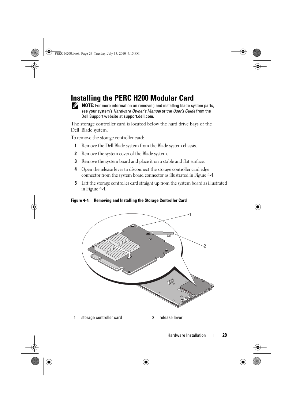 Installing the perc h200 modular card | Dell PowerEdge RAID Controller H200 User Manual | Page 29 / 92