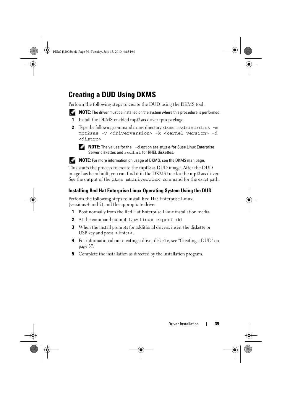 Creating a dud using dkms | Dell PowerEdge RAID Controller H200 User Manual | Page 39 / 92