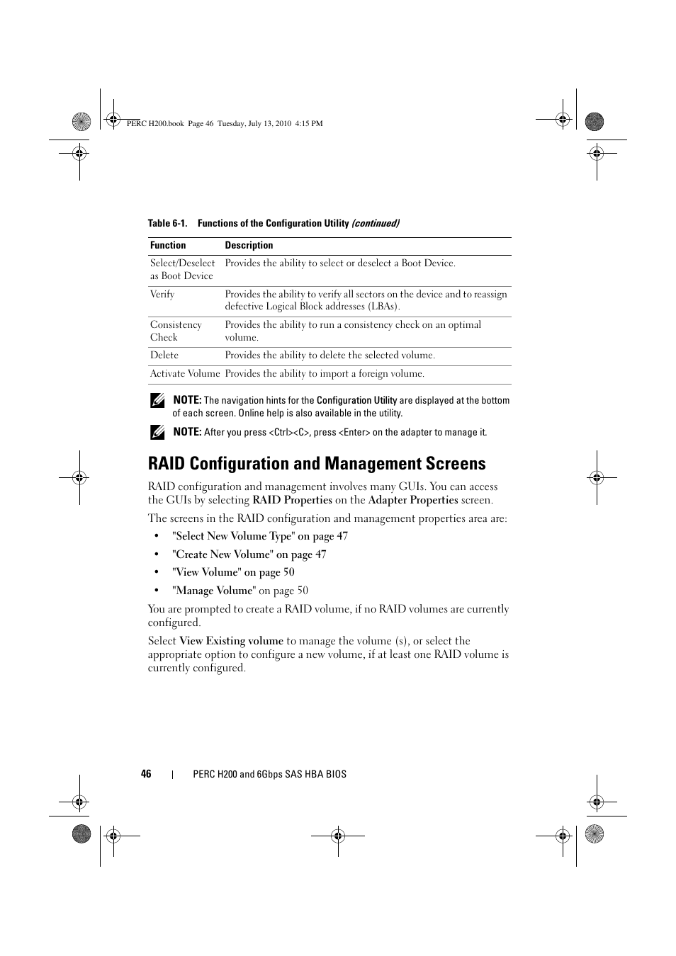 Raid configuration and management screens | Dell PowerEdge RAID Controller H200 User Manual | Page 46 / 92