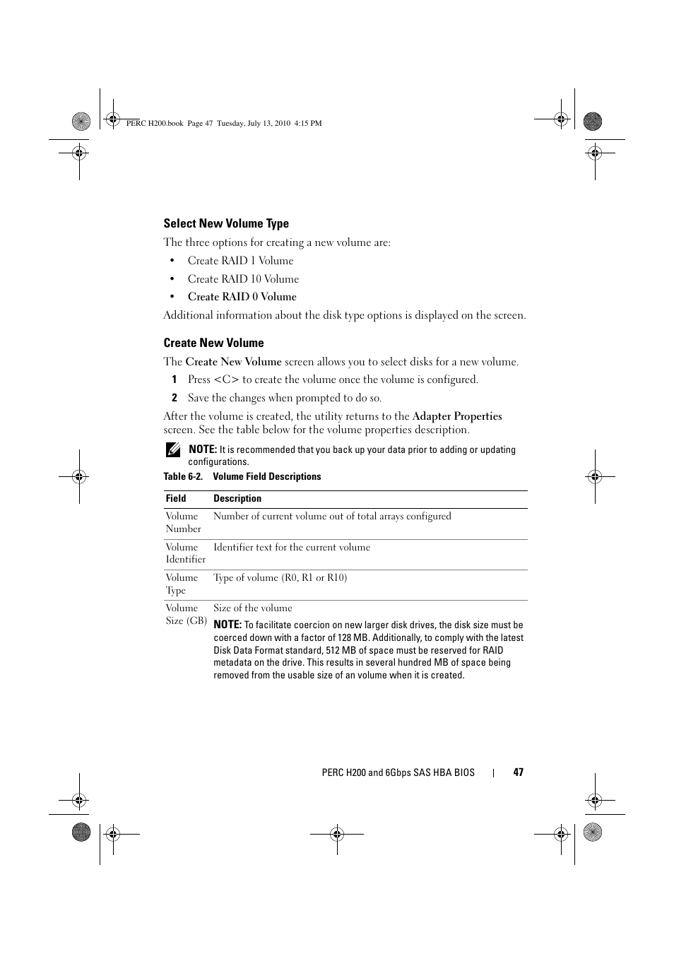 Select new volume type, Create new volume | Dell PowerEdge RAID Controller H200 User Manual | Page 47 / 92