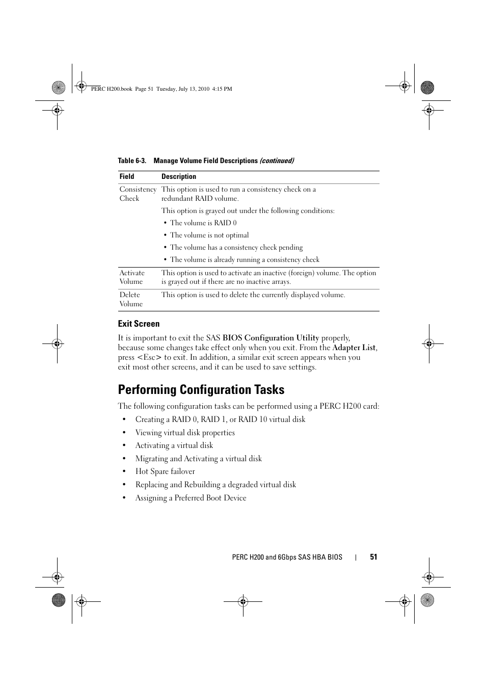 Exit screen, Performing configuration tasks | Dell PowerEdge RAID Controller H200 User Manual | Page 51 / 92