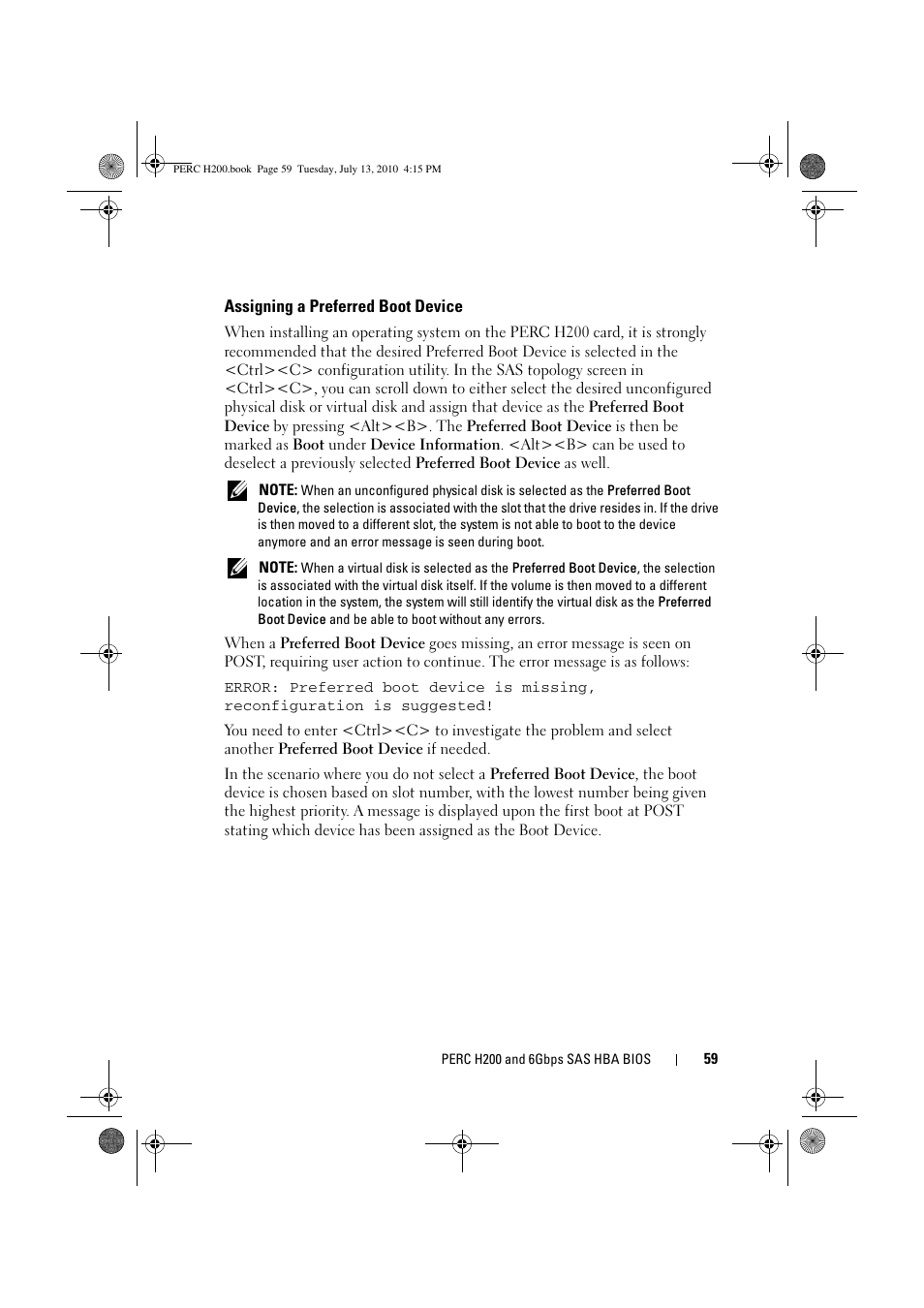 Assigning a preferred boot device | Dell PowerEdge RAID Controller H200 User Manual | Page 59 / 92