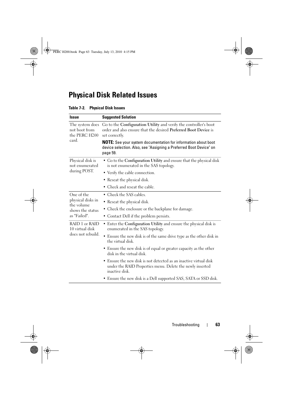 Physical disk related issues | Dell PowerEdge RAID Controller H200 User Manual | Page 63 / 92