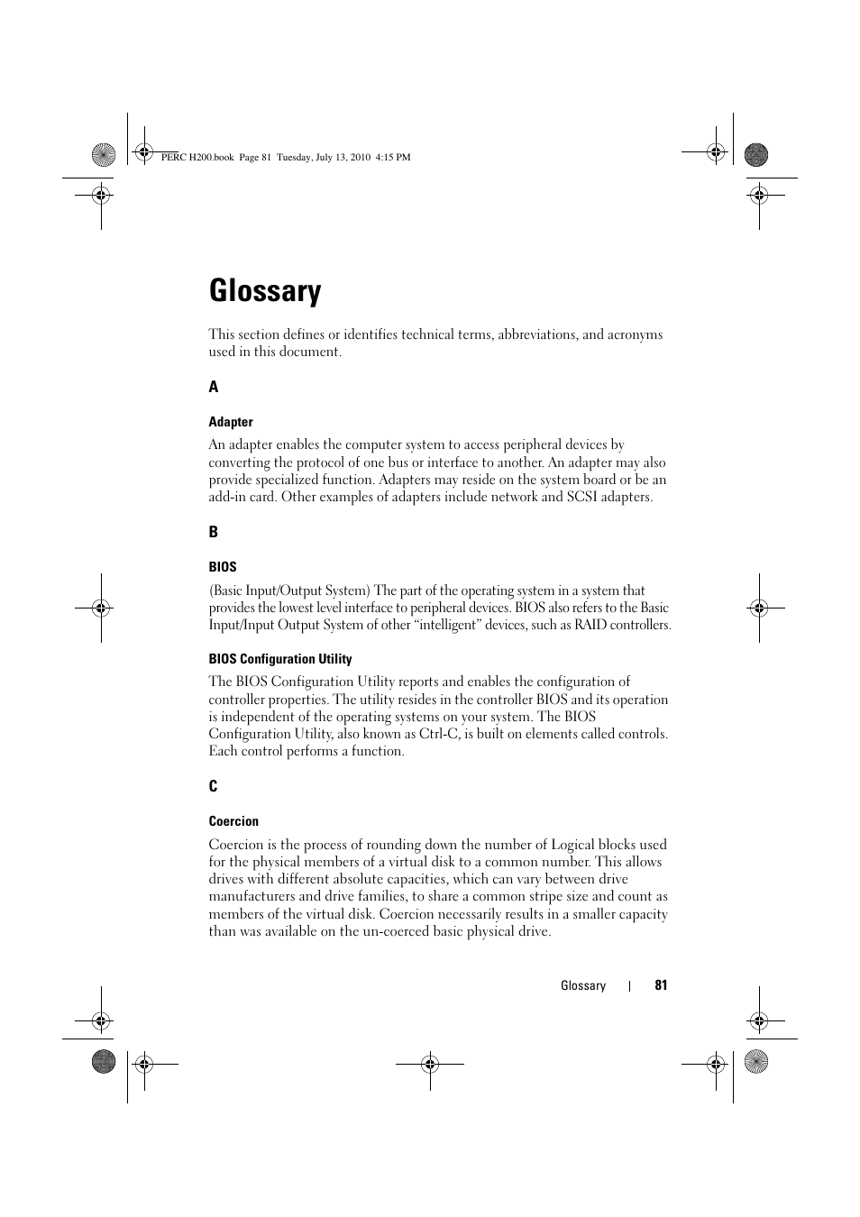 Glossary | Dell PowerEdge RAID Controller H200 User Manual | Page 81 / 92