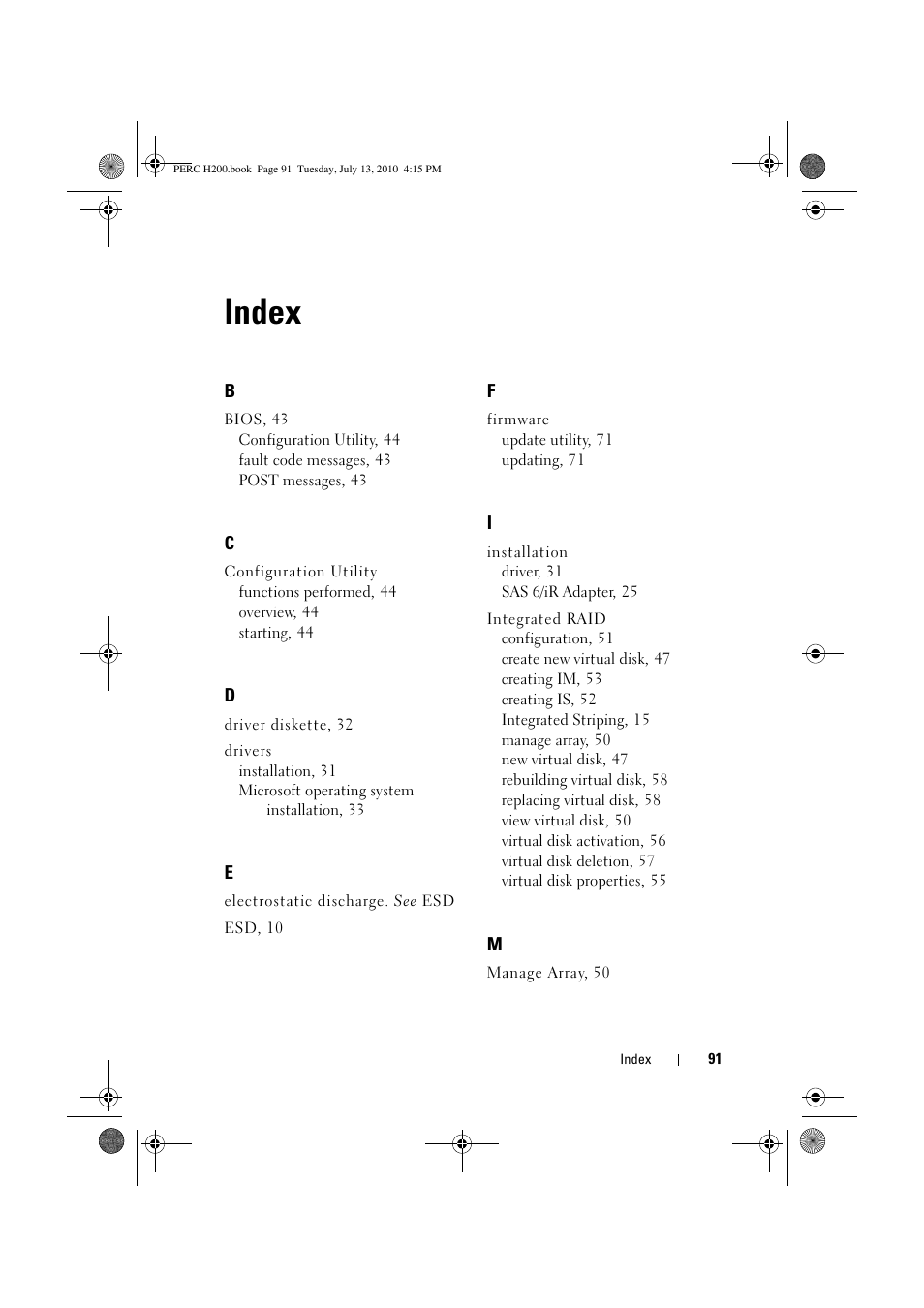 Index | Dell PowerEdge RAID Controller H200 User Manual | Page 91 / 92