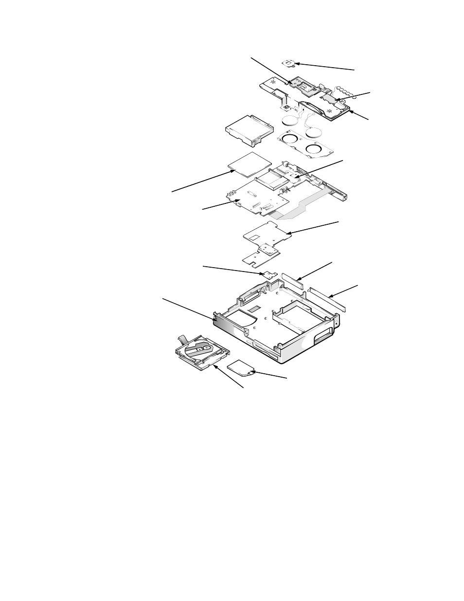 Figure a-3. exploded view—bottom case assembly | Dell Latitude Xpi CD User Manual | Page 96 / 122