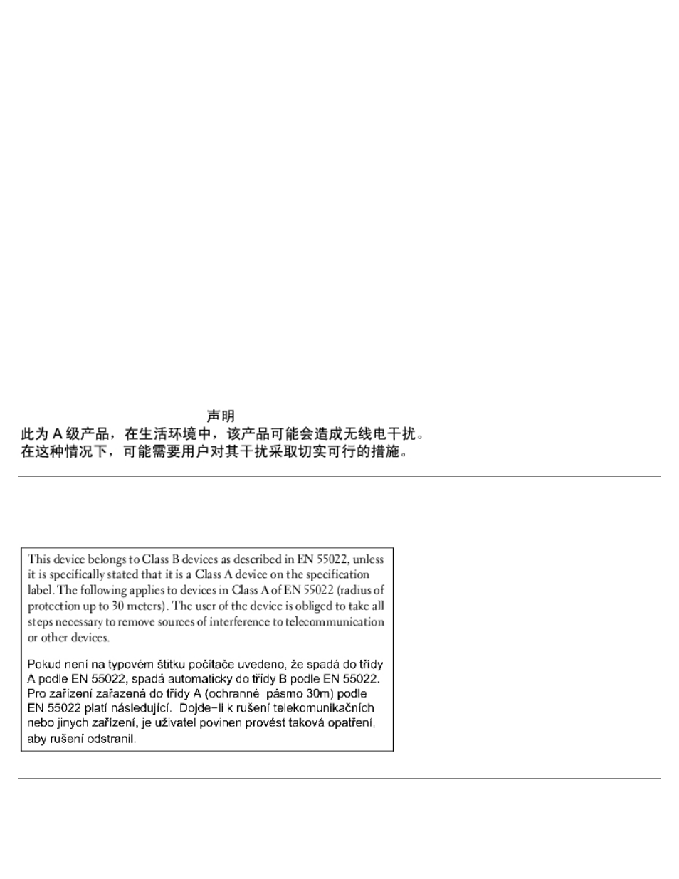 Simplified chinese class a warning notice (china, Only), En 55022 compliance (czech republic | Vcci notice (japan only) | Dell D/Port Advanced Port Replicator User Manual | Page 16 / 32