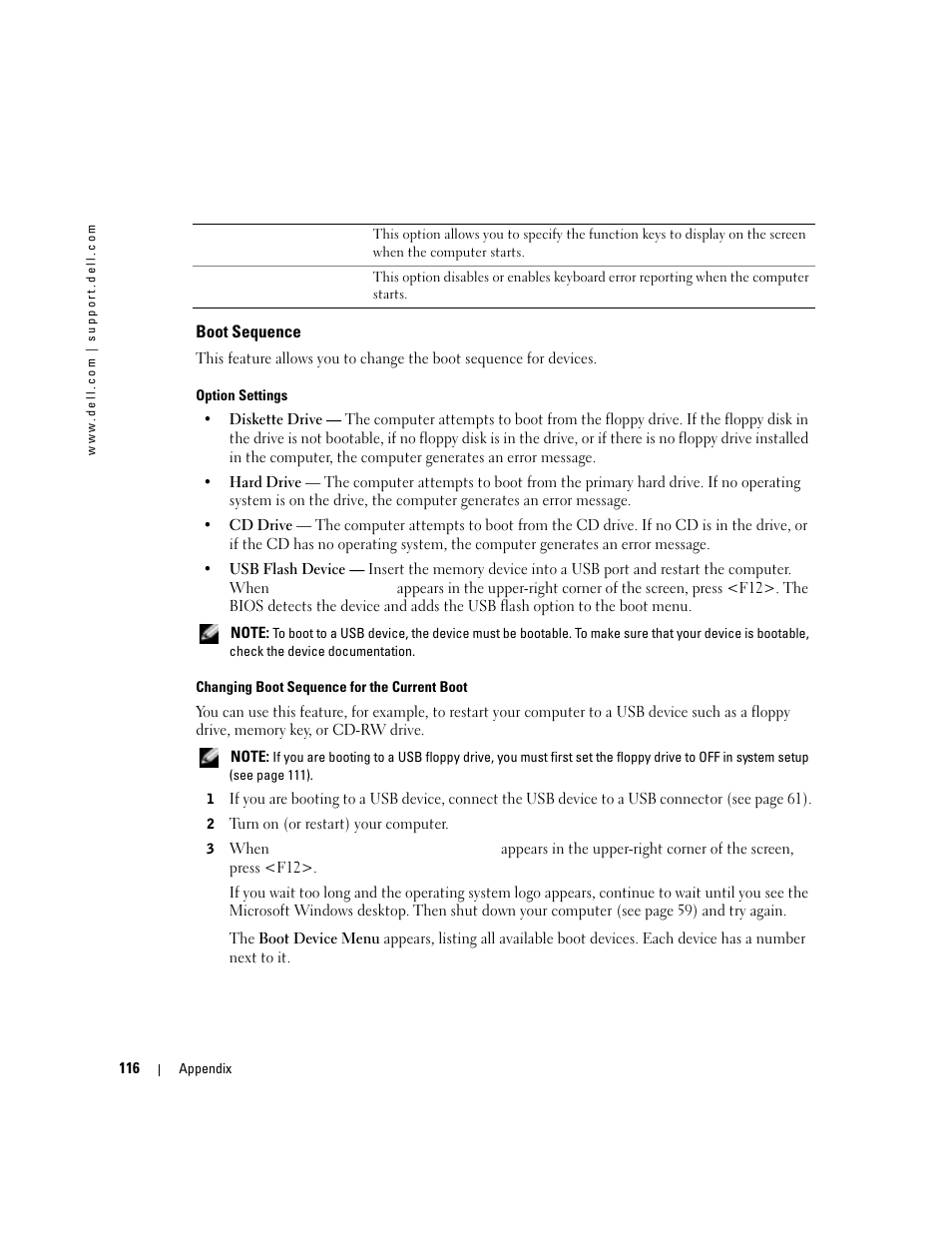 Boot sequence | Dell Dimension 8400 User Manual | Page 116 / 146