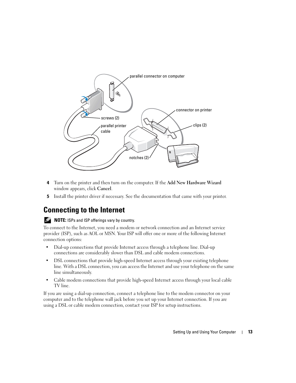 Connecting to the internet | Dell Dimension 8400 User Manual | Page 13 / 146