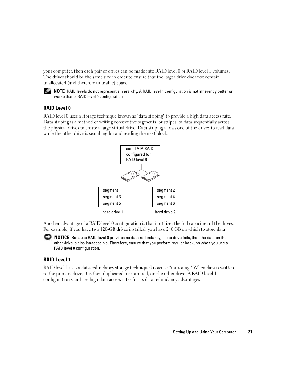 Raid level 0, Raid level 1 | Dell Dimension 8400 User Manual | Page 21 / 146