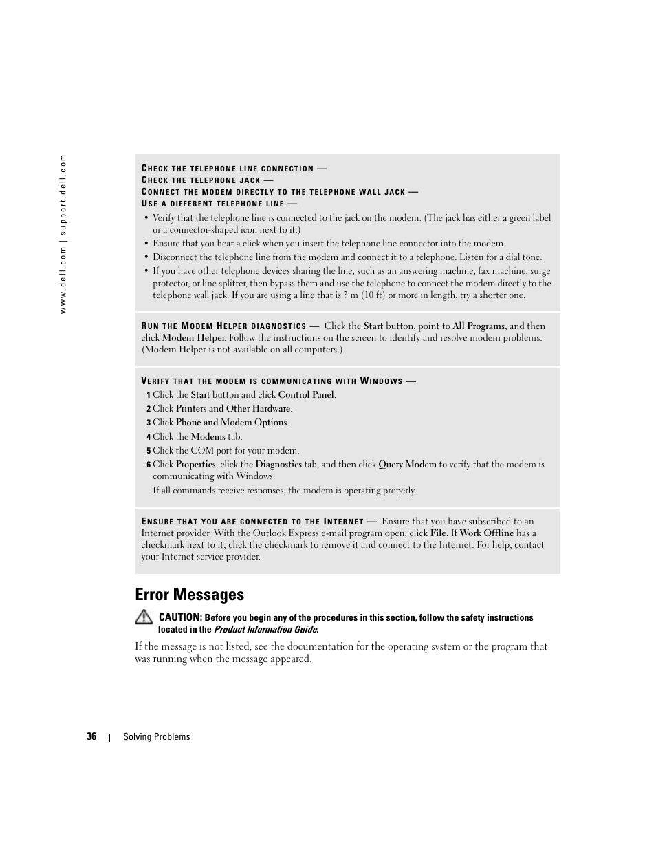 Error messages | Dell Dimension 8400 User Manual | Page 36 / 146