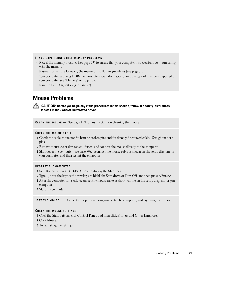 Mouse problems | Dell Dimension 8400 User Manual | Page 41 / 146