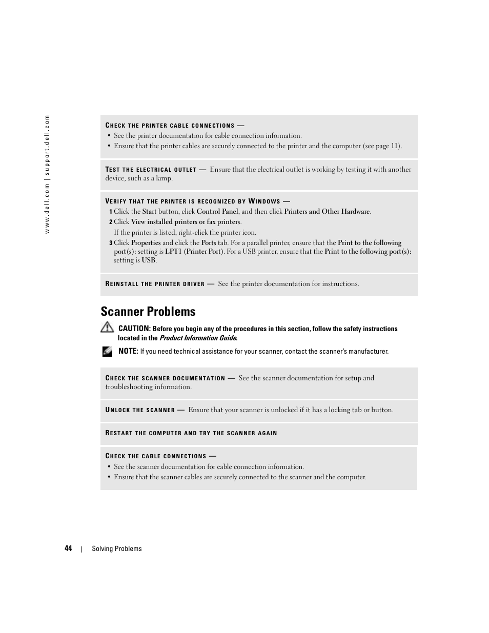 Scanner problems | Dell Dimension 8400 User Manual | Page 44 / 146
