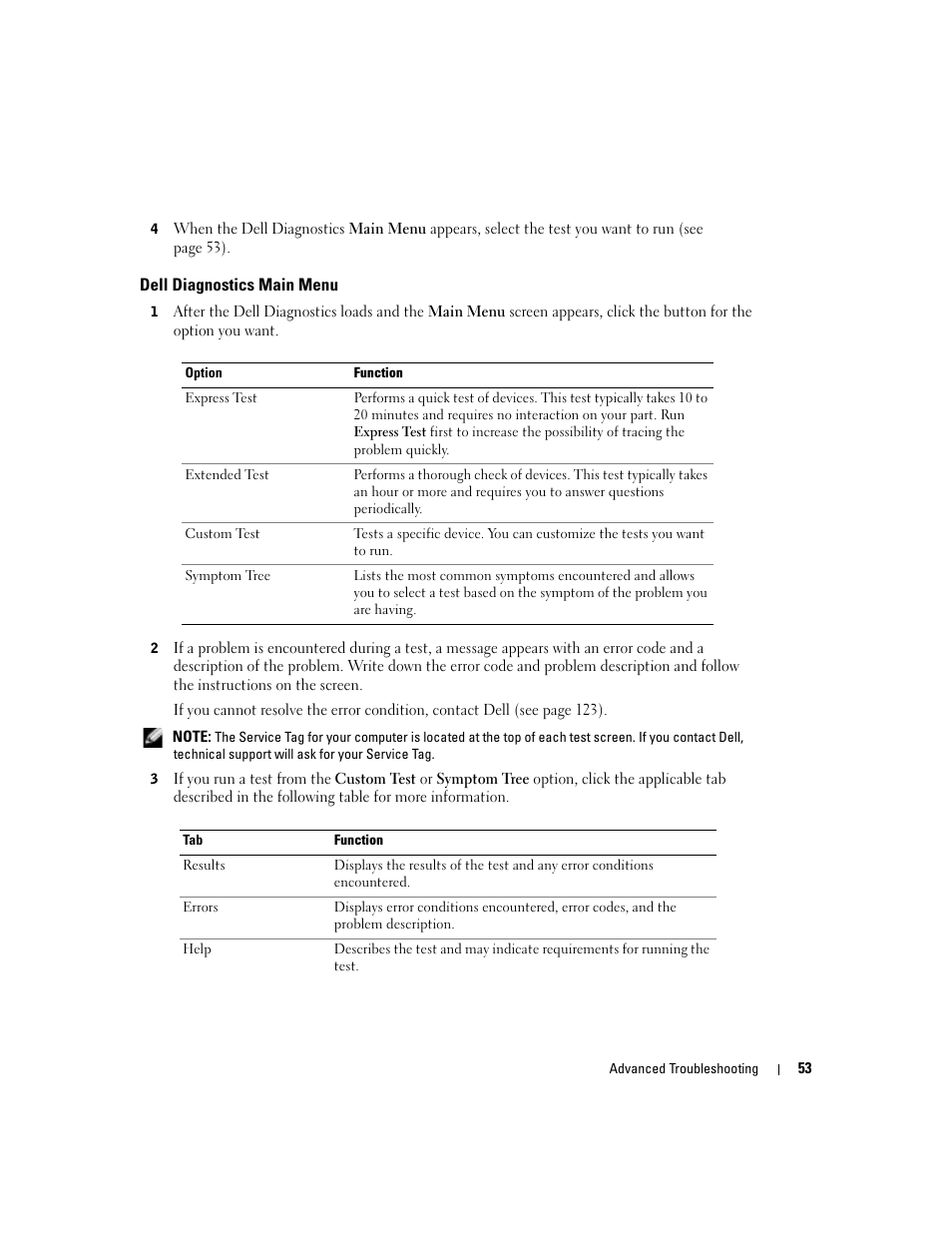 Dell diagnostics main menu | Dell Dimension 8400 User Manual | Page 53 / 146
