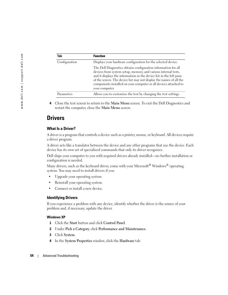 Drivers, What is a driver, Identifying drivers | Dell Dimension 8400 User Manual | Page 54 / 146