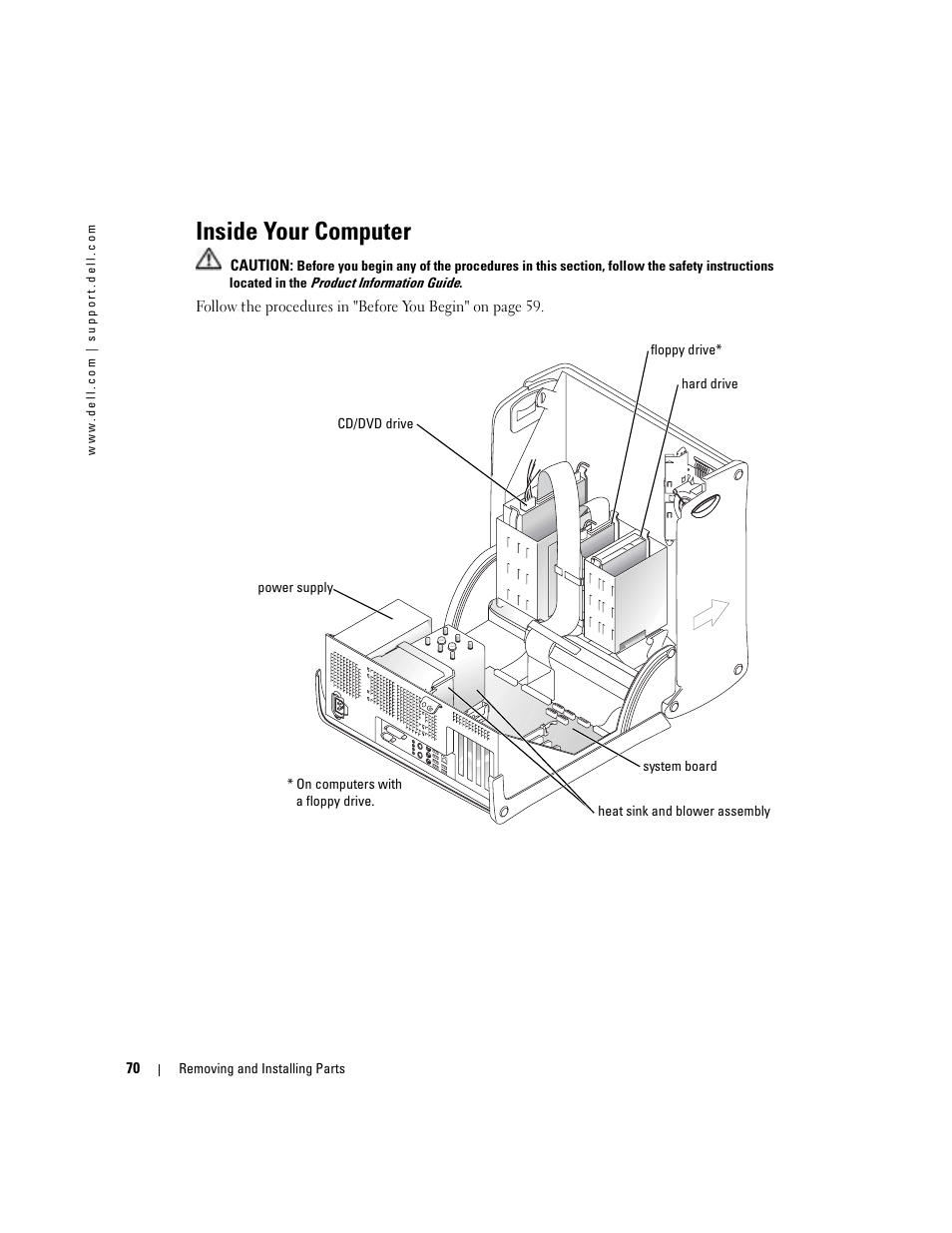 Inside your computer | Dell Dimension 8400 User Manual | Page 70 / 146