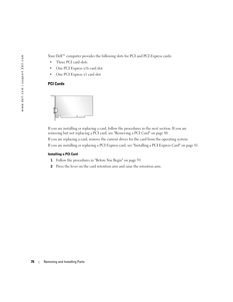 Pci cards | Dell Dimension 8400 User Manual | Page 76 / 146