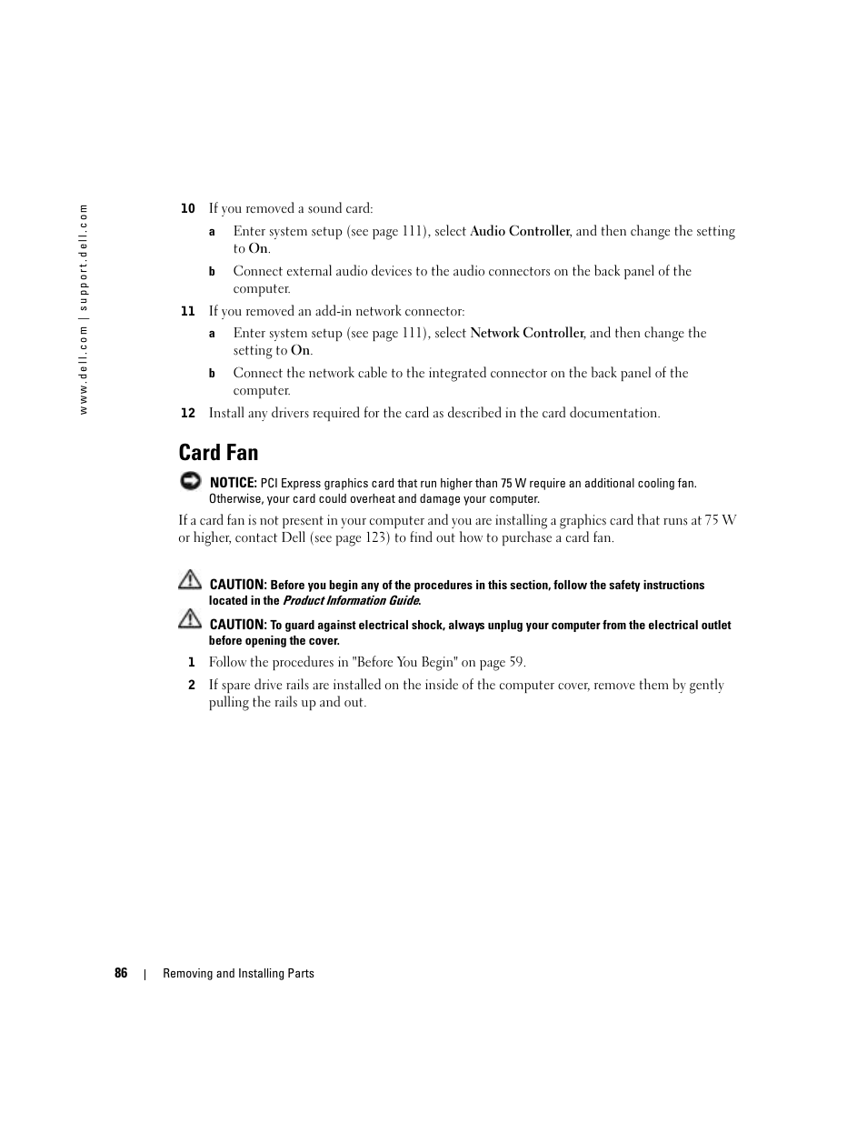 Card fan | Dell Dimension 8400 User Manual | Page 86 / 146