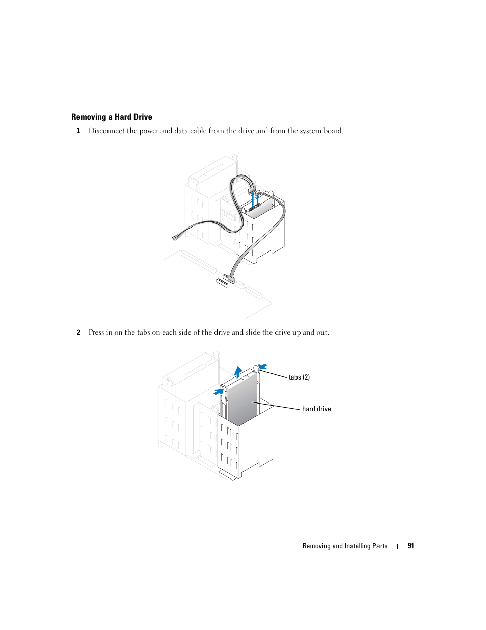 Removing a hard drive | Dell Dimension 8400 User Manual | Page 91 / 146