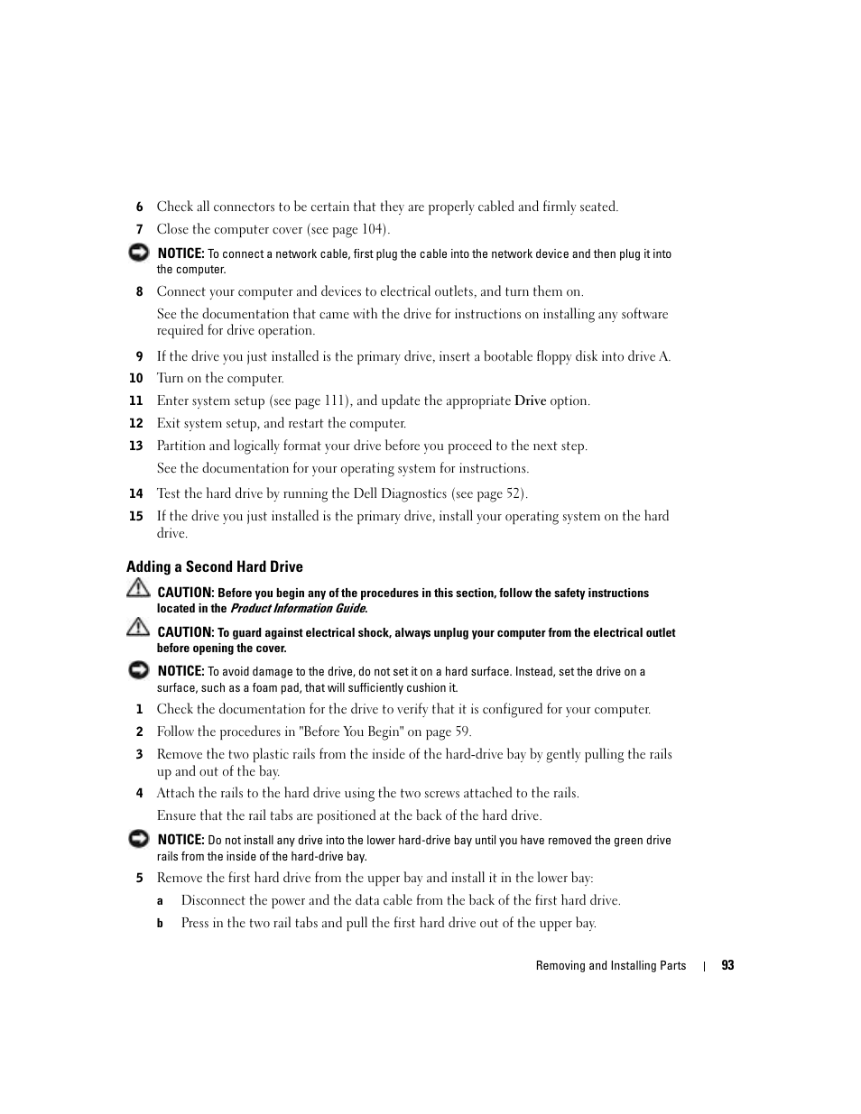 Adding a second hard drive | Dell Dimension 8400 User Manual | Page 93 / 146