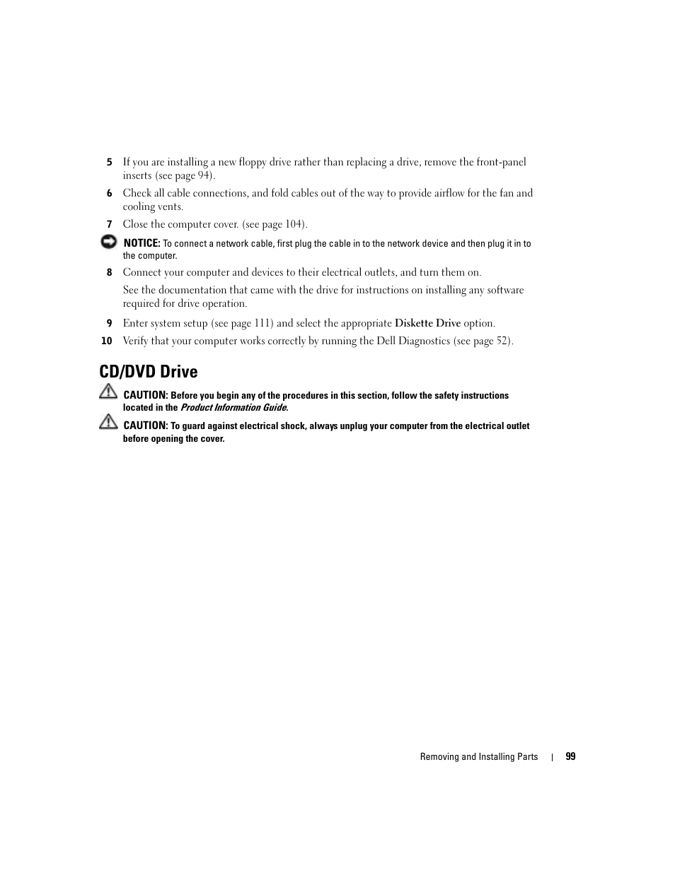 Cd/dvd drive | Dell Dimension 8400 User Manual | Page 99 / 146