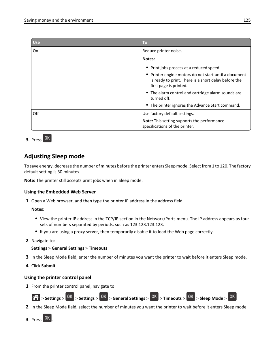 Adjusting sleep mode | Dell B5460dn Mono Laser Printer User Manual | Page 125 / 226