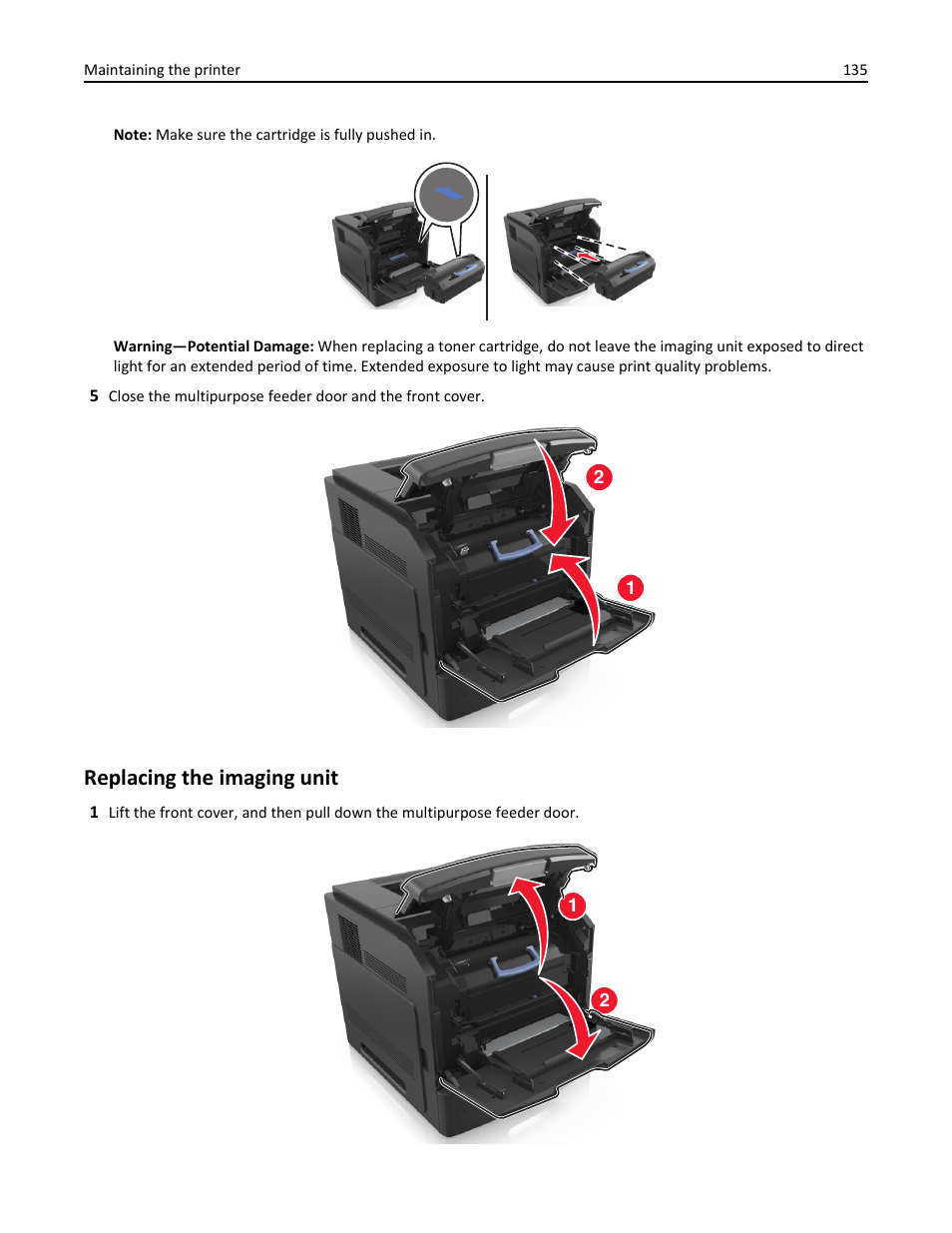 Replacing the imaging unit | Dell B5460dn Mono Laser Printer User Manual | Page 135 / 226