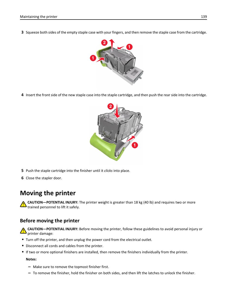 Moving the printer, Before moving the printer | Dell B5460dn Mono Laser Printer User Manual | Page 139 / 226