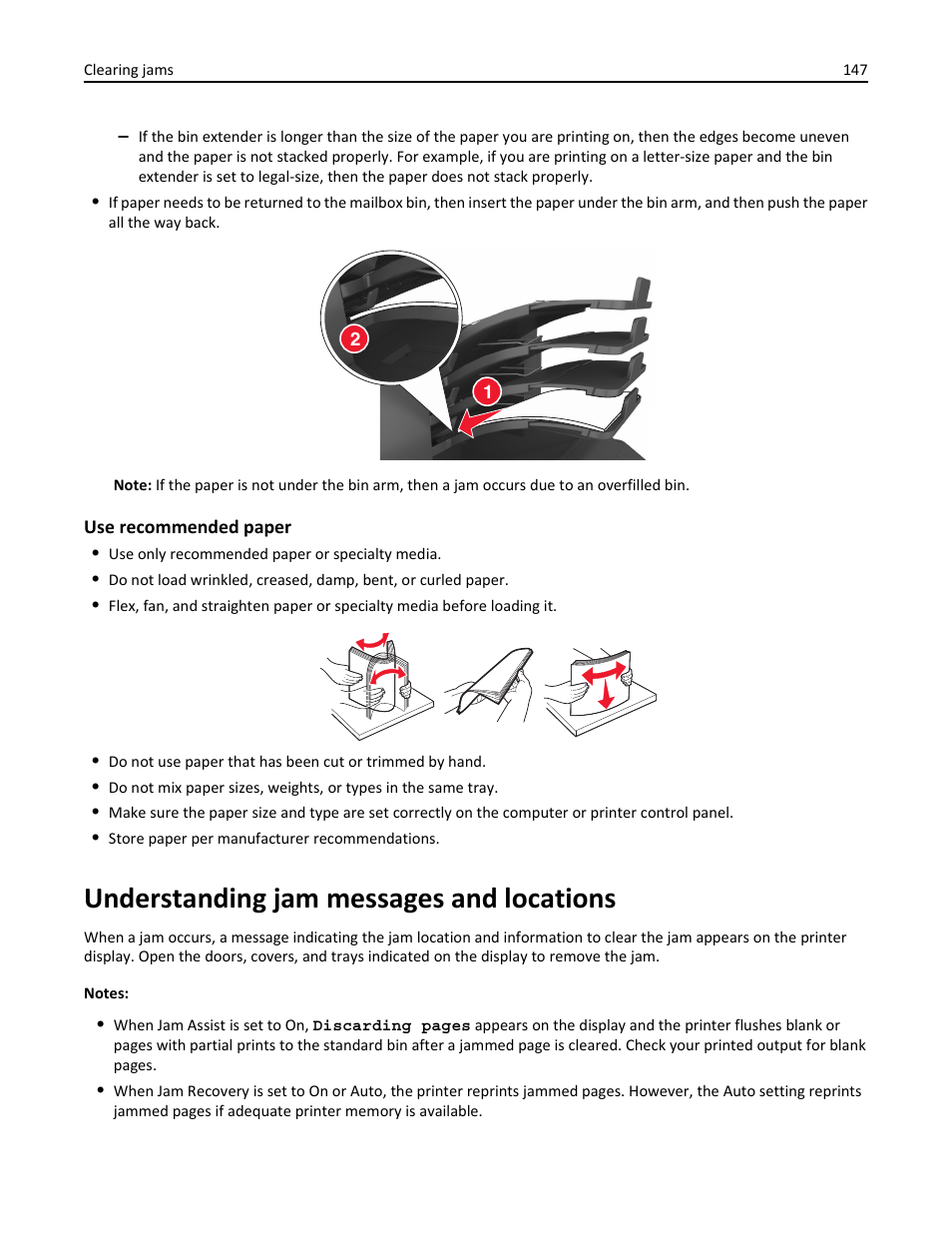 Understanding jam messages and locations | Dell B5460dn Mono Laser Printer User Manual | Page 147 / 226