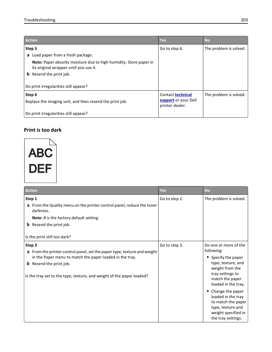 Print is too dark, Abc def | Dell B5460dn Mono Laser Printer User Manual | Page 203 / 226