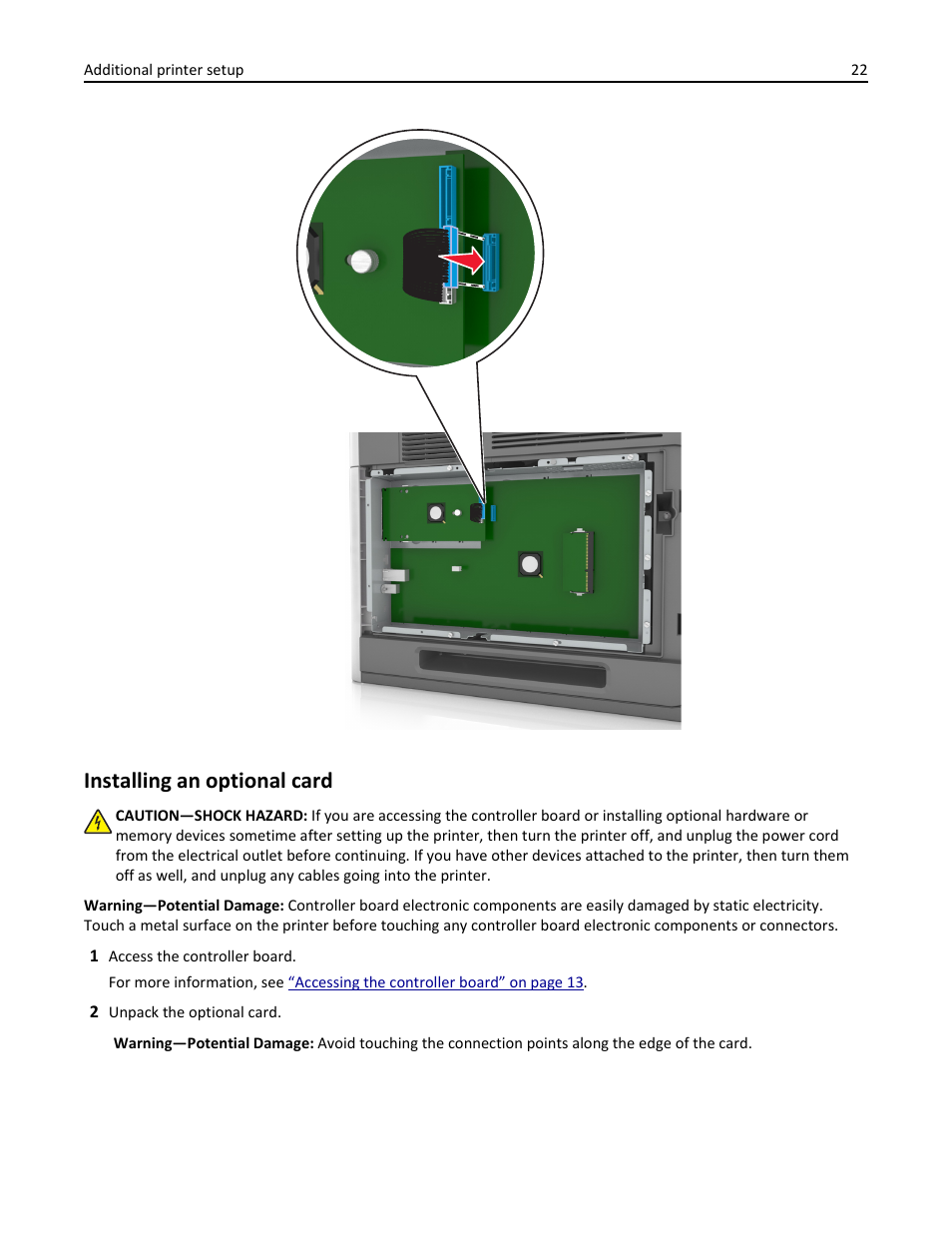 Installing an optional card | Dell B5460dn Mono Laser Printer User Manual | Page 22 / 226